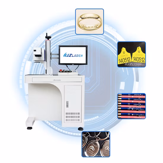 Máquina de marcação a laser 20W 30W para selos de segurança de etiquetas de orelha de animais de plástico metálico